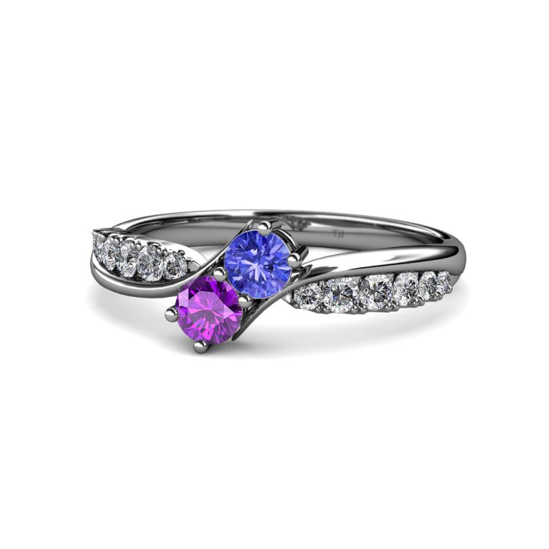 Nicia Tanzanite and Amethyst with Side Diamonds Bypass Ring 