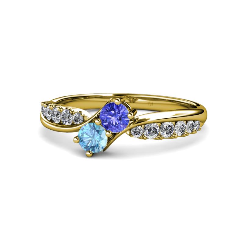 Nicia Tanzanite and Blue Topaz with Side Diamonds Bypass Ring 