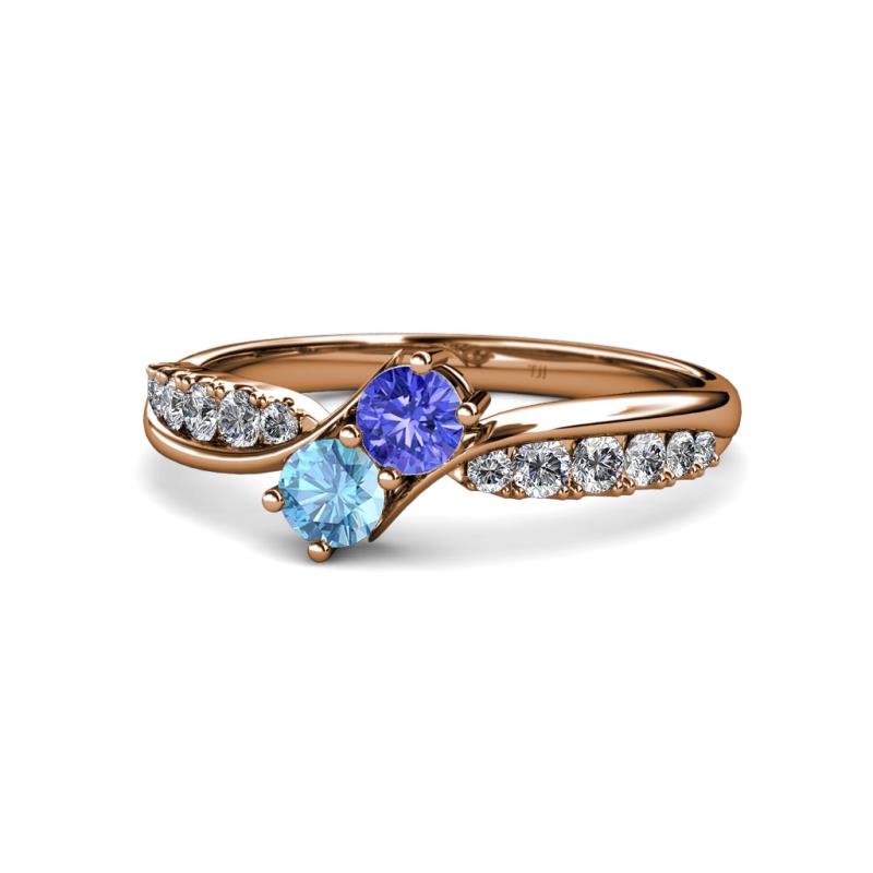 Nicia Tanzanite and Blue Topaz with Side Diamonds Bypass Ring 