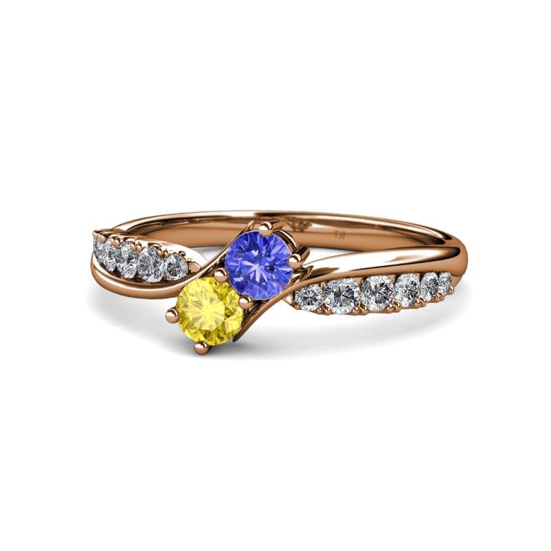 Nicia Tanzanite and Yellow Sapphire with Side Diamonds Bypass Ring 