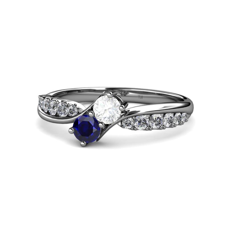 Nicia White and Blue Sapphire with Side Diamonds Bypass Ring 