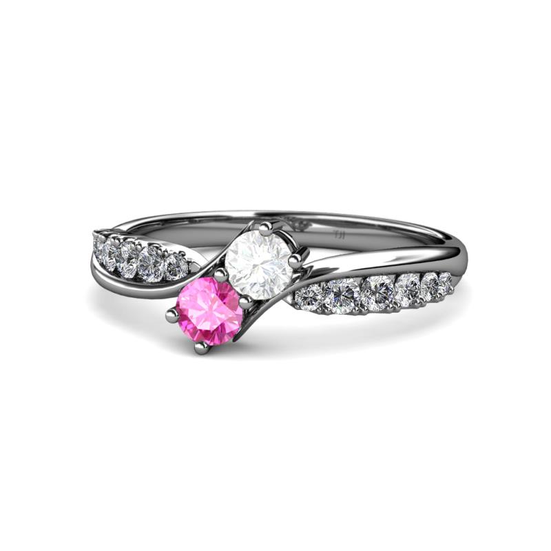 Nicia White and Pink Sapphire with Side Diamonds Bypass Ring 