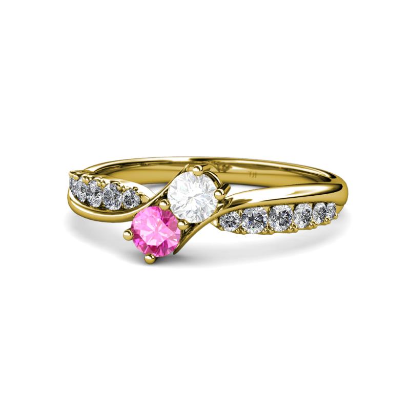 Nicia White and Pink Sapphire with Side Diamonds Bypass Ring 