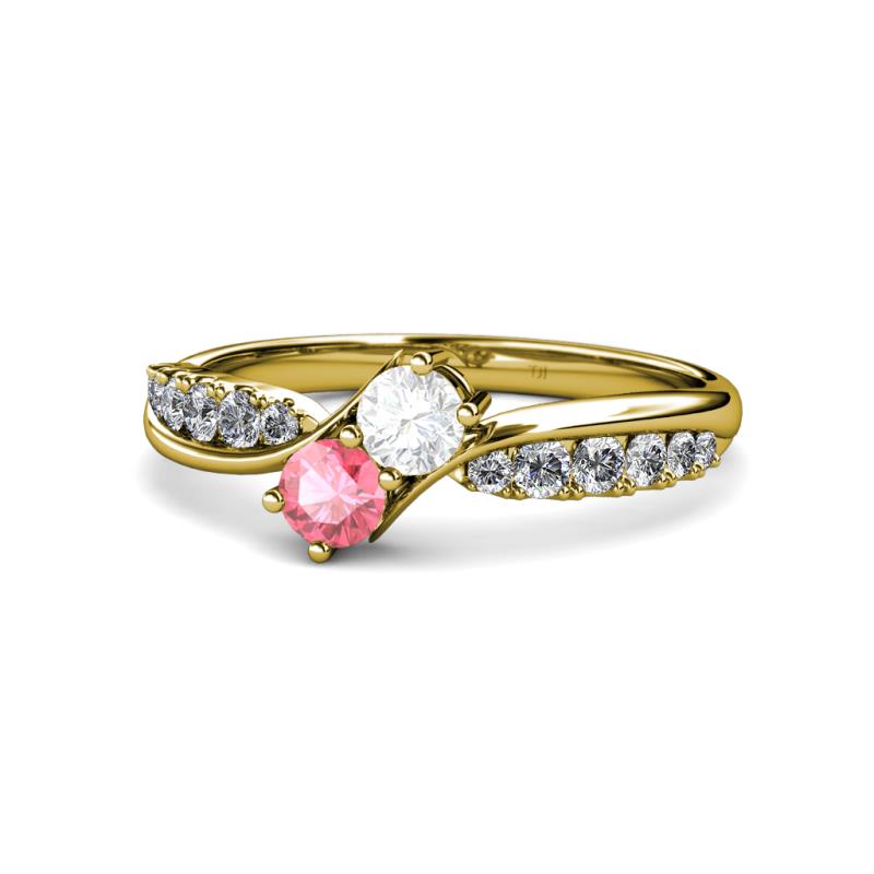 Nicia White Sapphire and Pink Tourmaline with Side Diamonds Bypass Ring 