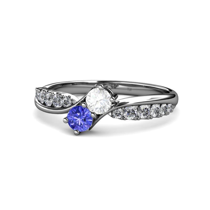 Nicia White Sapphire and Tanzanite with Side Diamonds Bypass Ring 