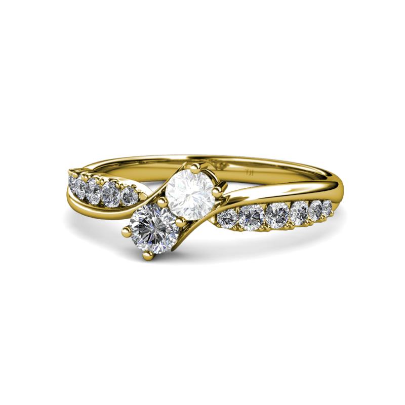 Nicia White Sapphire and Diamond with Side Diamonds Bypass Ring 