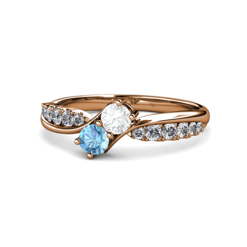 Nicia White Sapphire and Blue Topaz with Side Diamonds Bypass Ring 