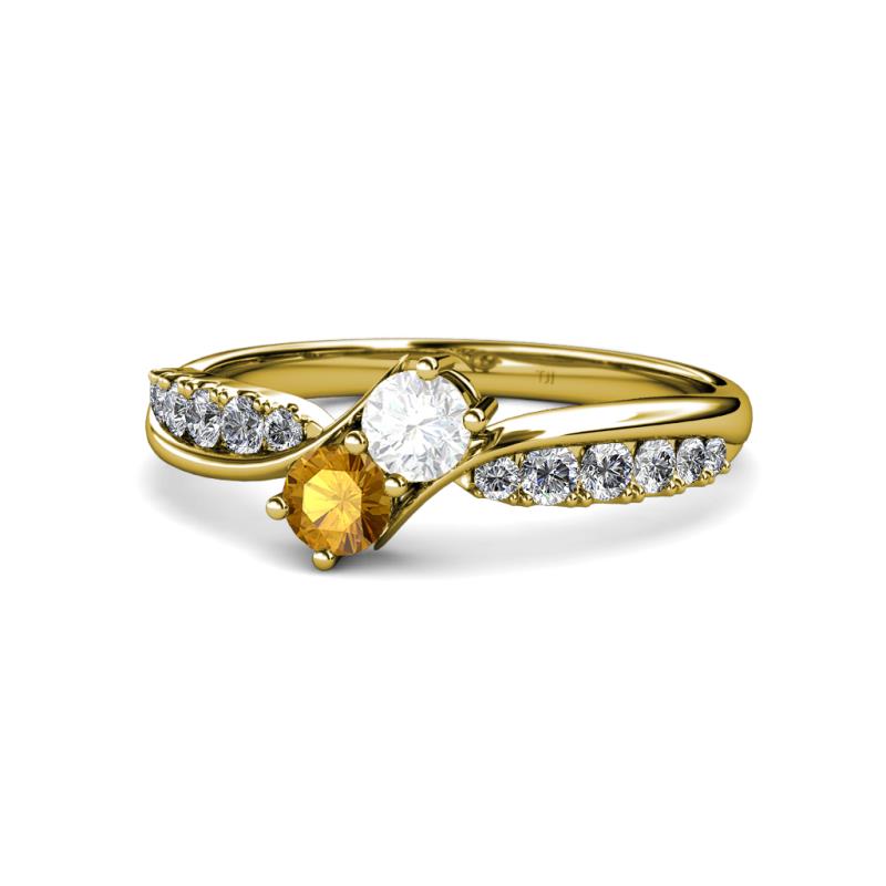 Nicia White Sapphire and Citrine with Side Diamonds Bypass Ring 