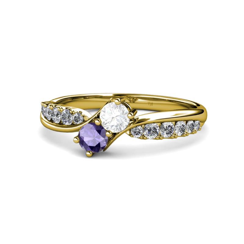 Nicia White Sapphire and Iolite with Side Diamonds Bypass Ring 