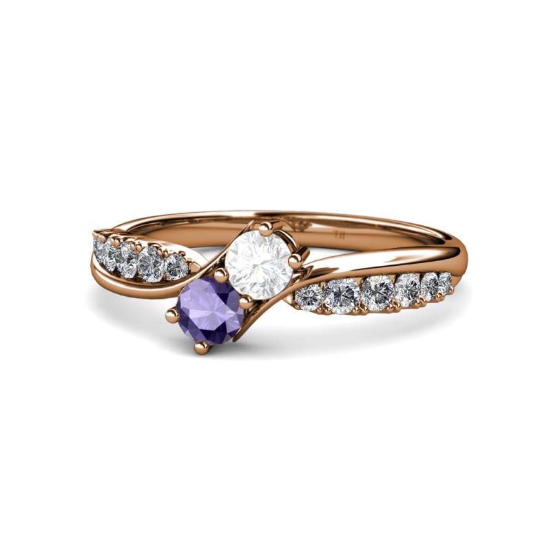 Nicia White Sapphire and Iolite with Side Diamonds Bypass Ring 
