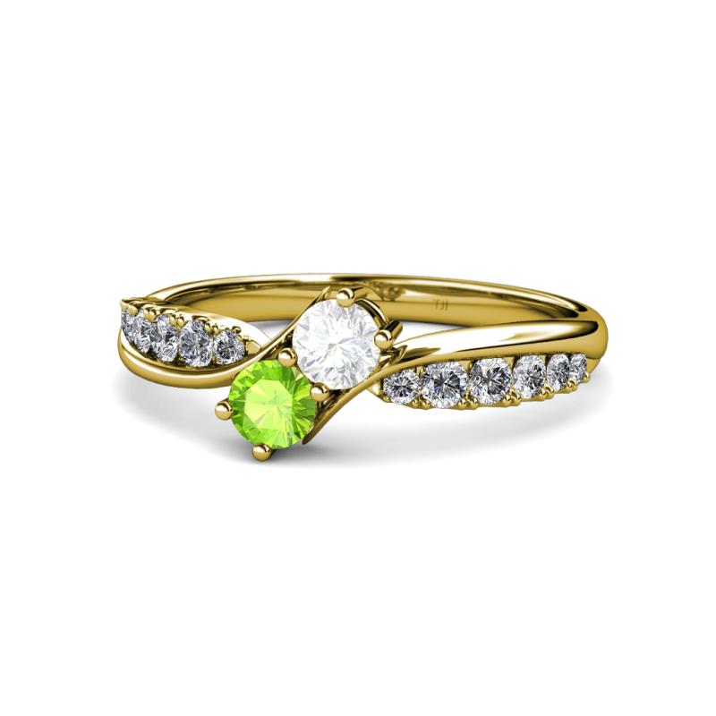 Nicia White Sapphire and Peridot with Side Diamonds Bypass Ring 
