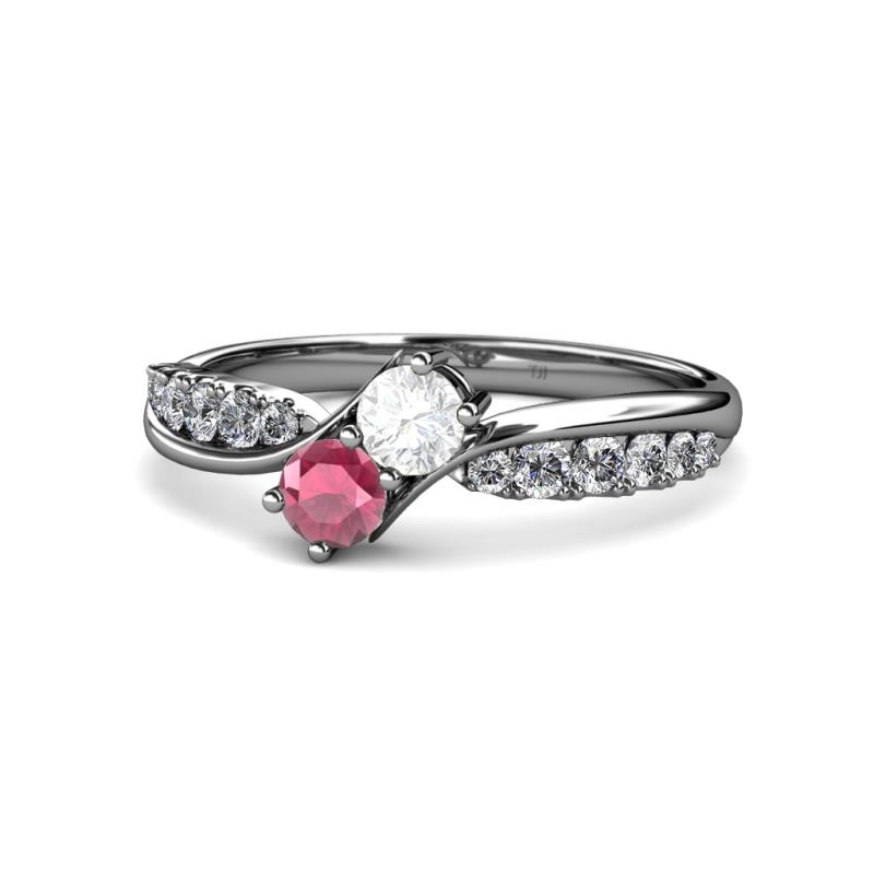 Nicia White Sapphire and Rhodolite Garnet with Side Diamonds Bypass Ring 