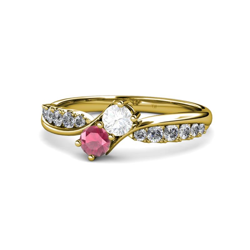 Nicia White Sapphire and Rhodolite Garnet with Side Diamonds Bypass Ring 