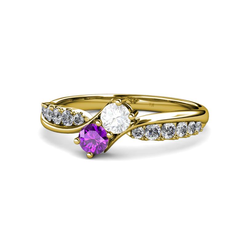 Nicia White Sapphire and Amethyst with Side Diamonds Bypass Ring 