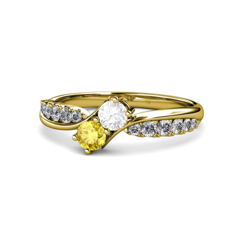 Nicia White and Yellow Sapphire with Side Diamonds Bypass Ring 