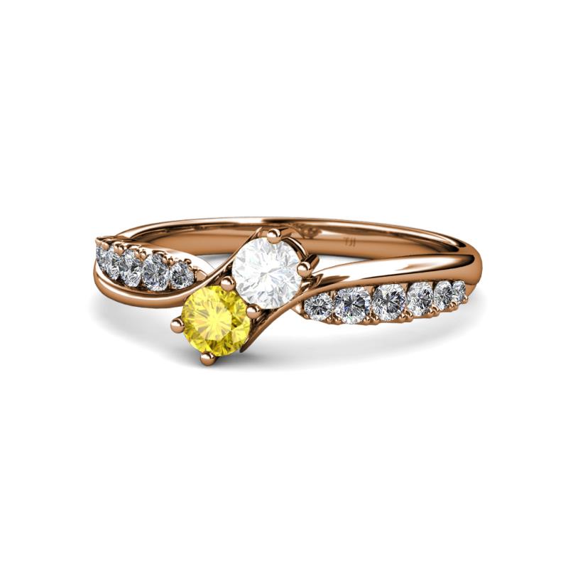 Nicia White and Yellow Sapphire with Side Diamonds Bypass Ring 