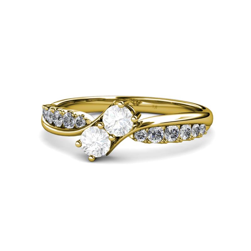 Nicia White Sapphire with Side Diamonds Bypass Ring 