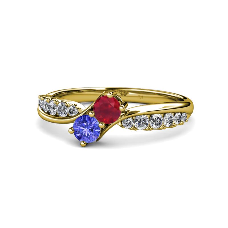 Nicia Ruby and Tanzanite with Side Diamonds Bypass Ring 