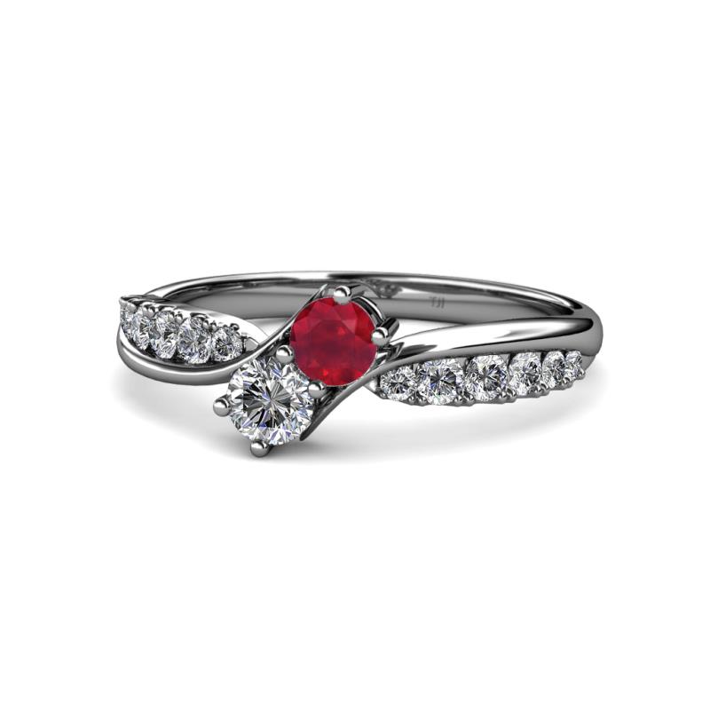Nicia Ruby and Diamond with Side Diamonds Bypass Ring 