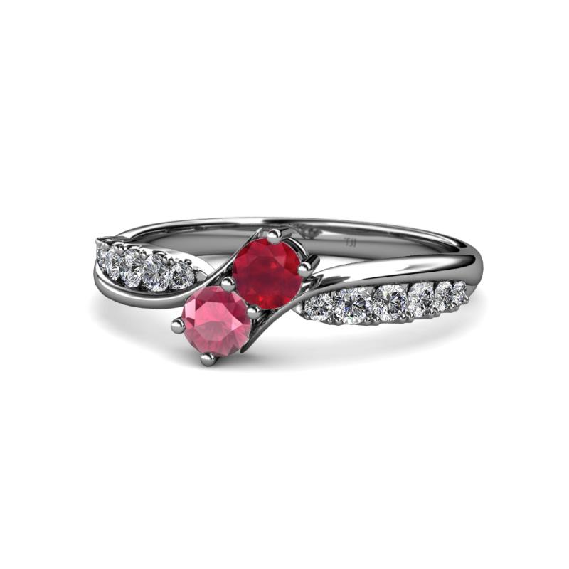 Nicia Ruby and Rhodolite Garnet with Side Diamonds Bypass Ring 