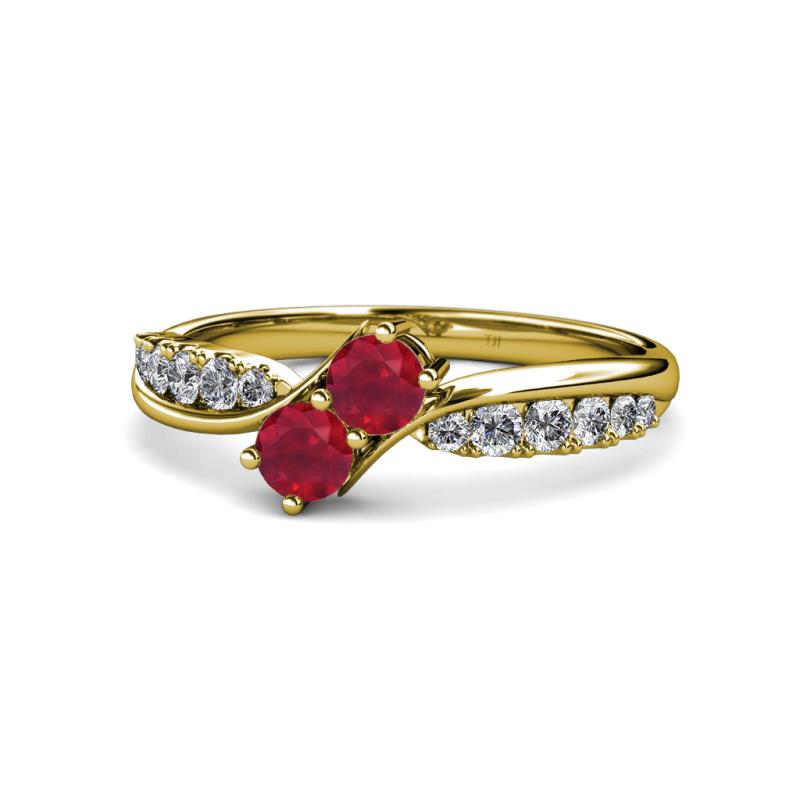 Nicia Ruby with Side Diamonds Bypass Ring 