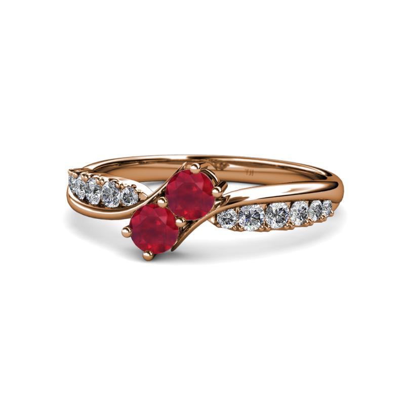 Nicia Ruby with Side Diamonds Bypass Ring 