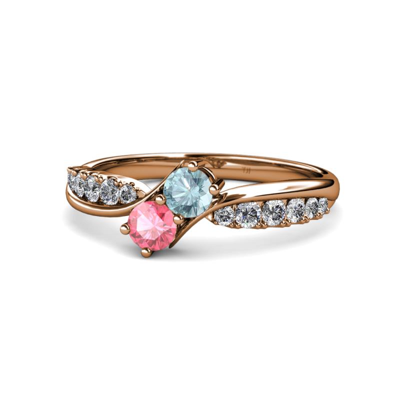 Nicia Aquamarine and Pink Tourmaline with Side Diamonds Bypass Ring 