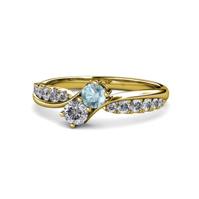 Nicia Aquamarine and Diamond with Side Diamonds Bypass Ring 
