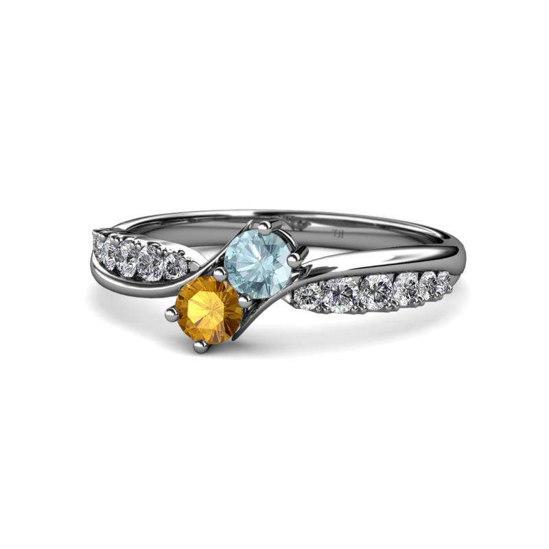 Nicia Aquamarine and Citrine with Side Diamonds Bypass Ring 