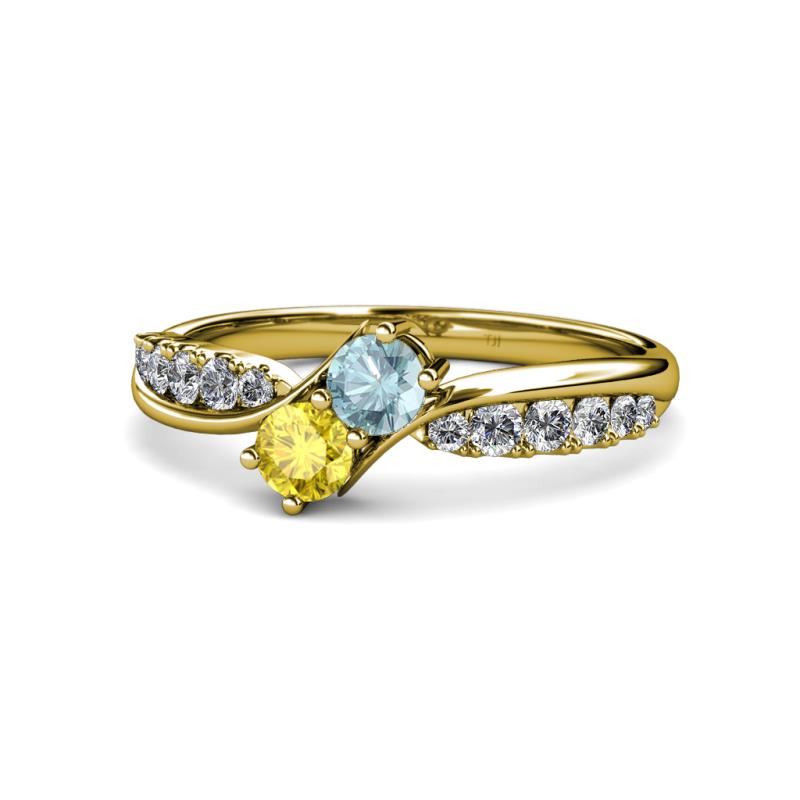 Nicia Aquamarine and Yellow Sapphire with Side Diamonds Bypass Ring 