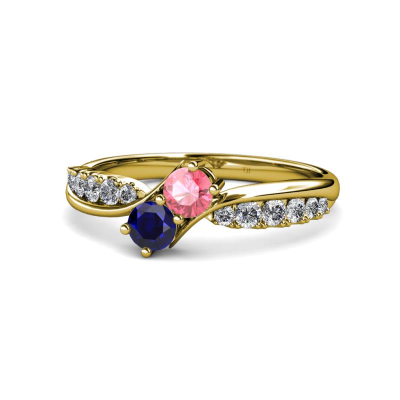 Nicia Pink Tourmaline and Blue Sapphire with Side Diamonds Bypass Ring 