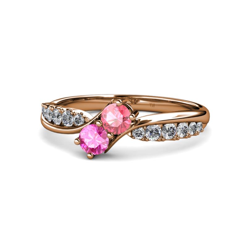Nicia Pink Tourmaline and Pink Sapphire with Side Diamonds Bypass Ring 