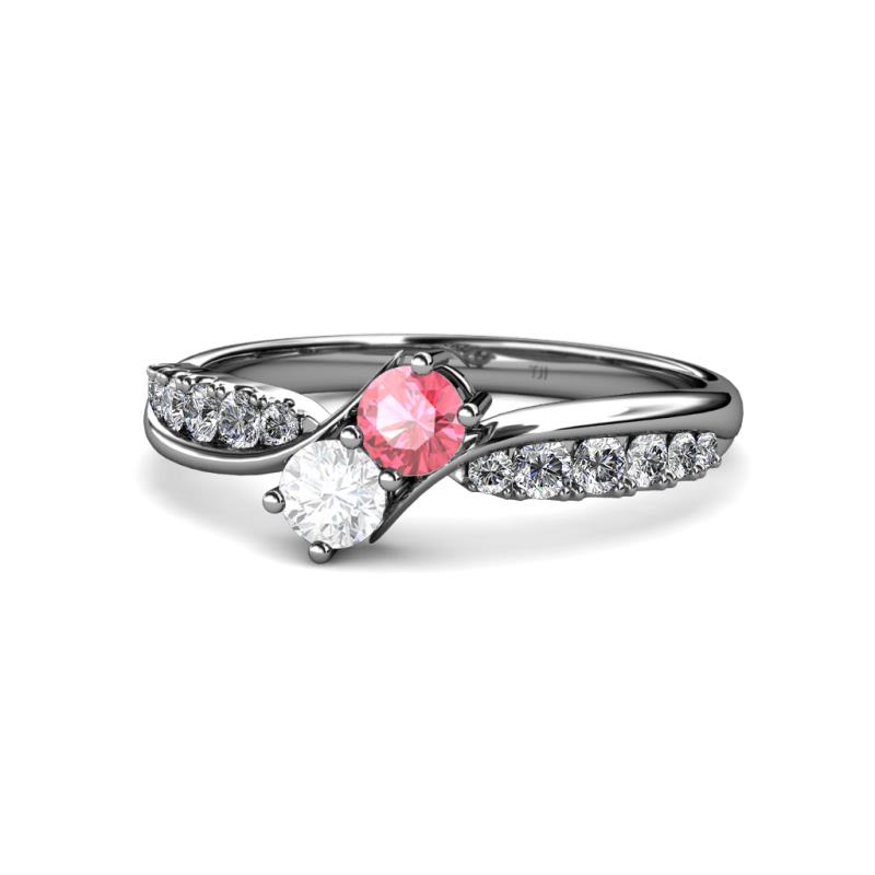 Nicia Pink Tourmaline and White Sapphire with Side Diamonds Bypass Ring 