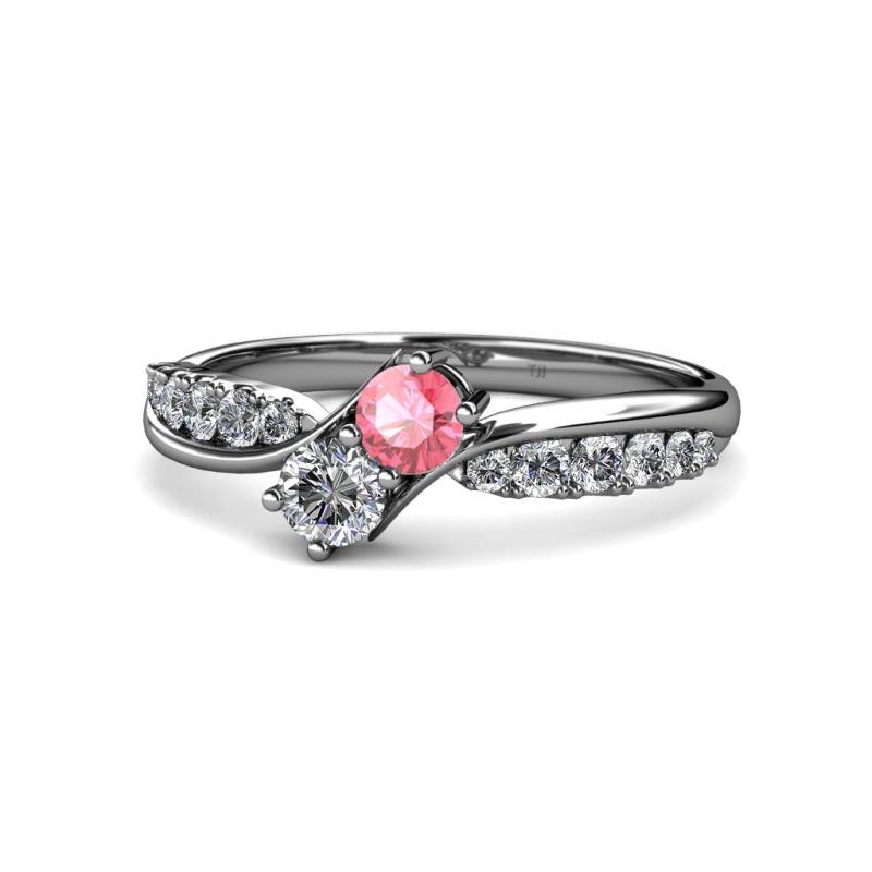 Nicia Pink Tourmaline and Diamond with Side Diamonds Bypass Ring 