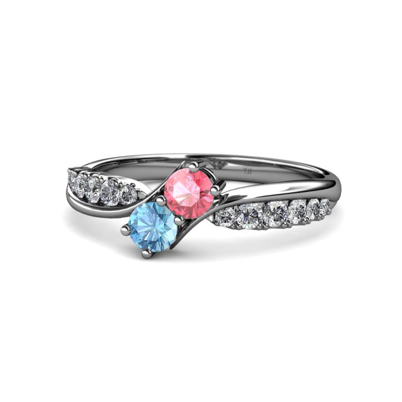 Nicia Pink Tourmaline and Blue Topaz with Side Diamonds Bypass Ring 