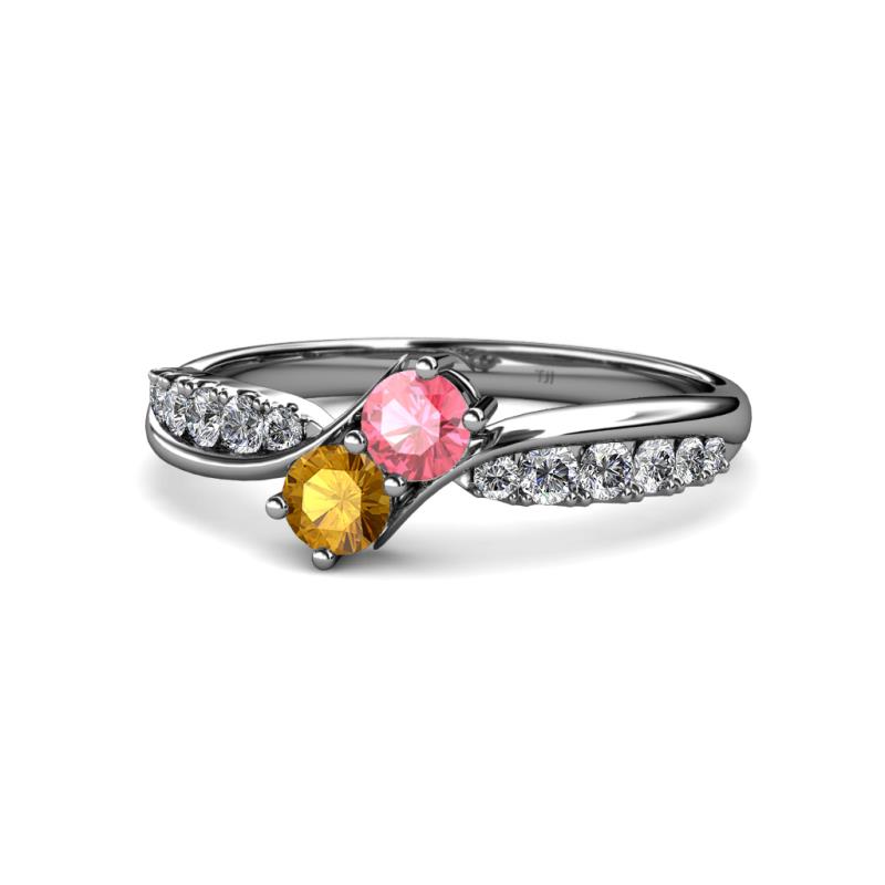 Nicia Pink Tourmaline and Citrine with Side Diamonds Bypass Ring 