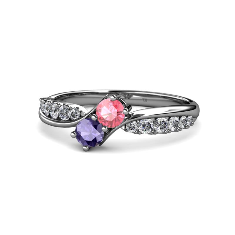 Nicia Pink Tourmaline and Iolite with Side Diamonds Bypass Ring 