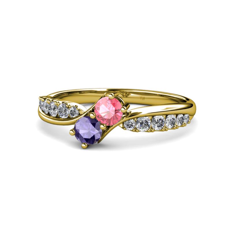 Nicia Pink Tourmaline and Iolite with Side Diamonds Bypass Ring 