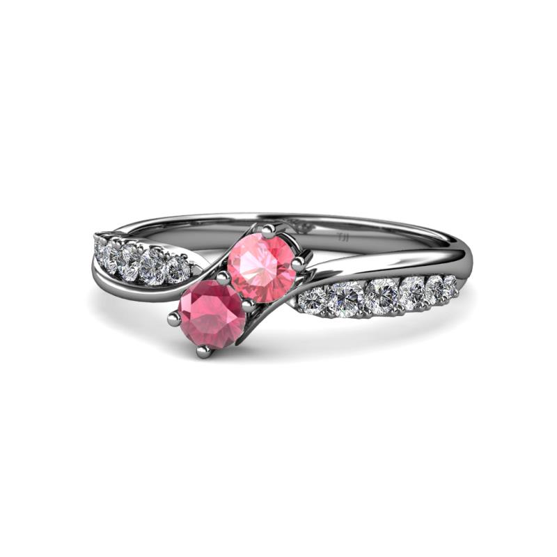 Nicia Pink Tourmaline and Rhodolite Garnet with Side Diamonds Bypass Ring 
