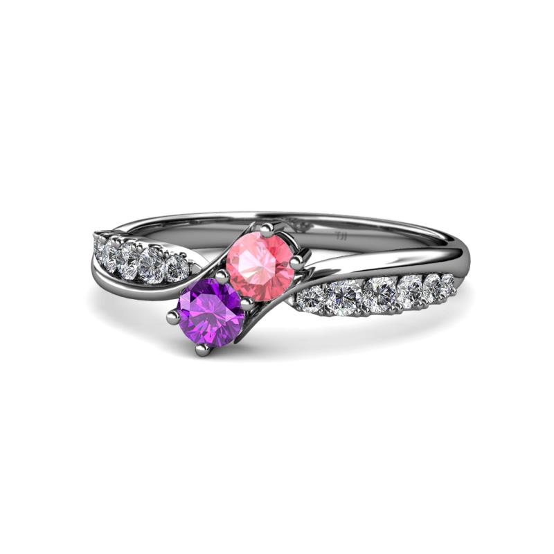 Nicia Pink Tourmaline and Amethyst with Side Diamonds Bypass Ring 