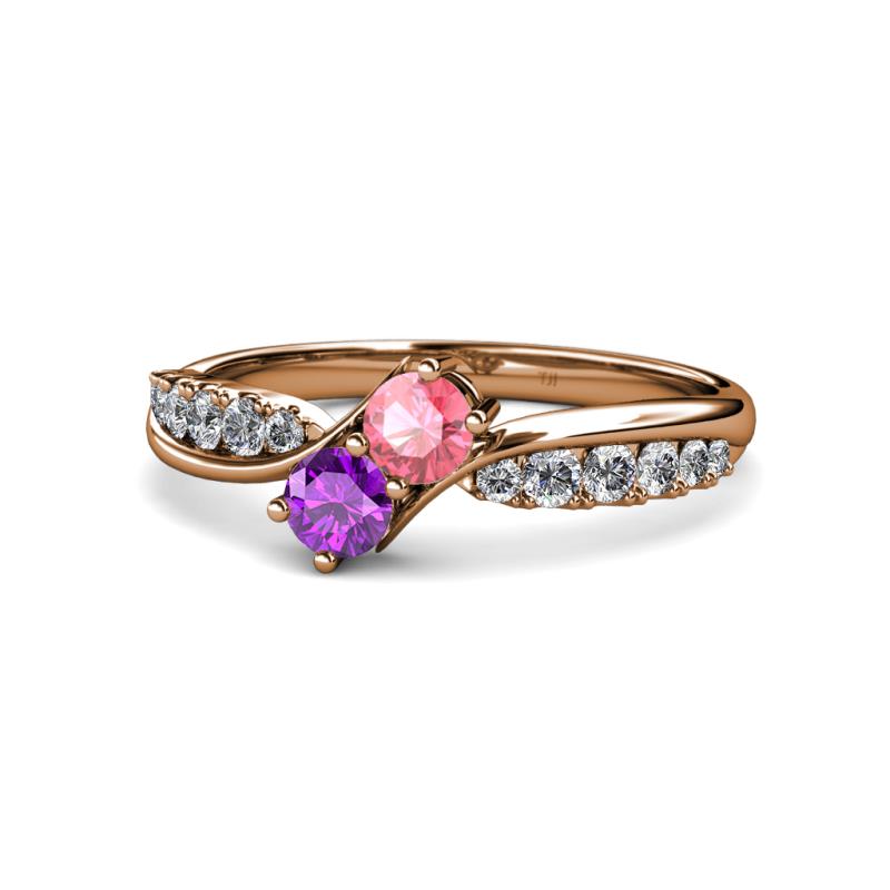 Nicia Pink Tourmaline and Amethyst with Side Diamonds Bypass Ring 