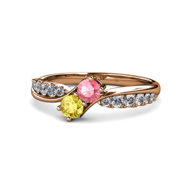 Nicia Pink Tourmaline and Yellow Sapphire with Side Diamonds Bypass Ring 