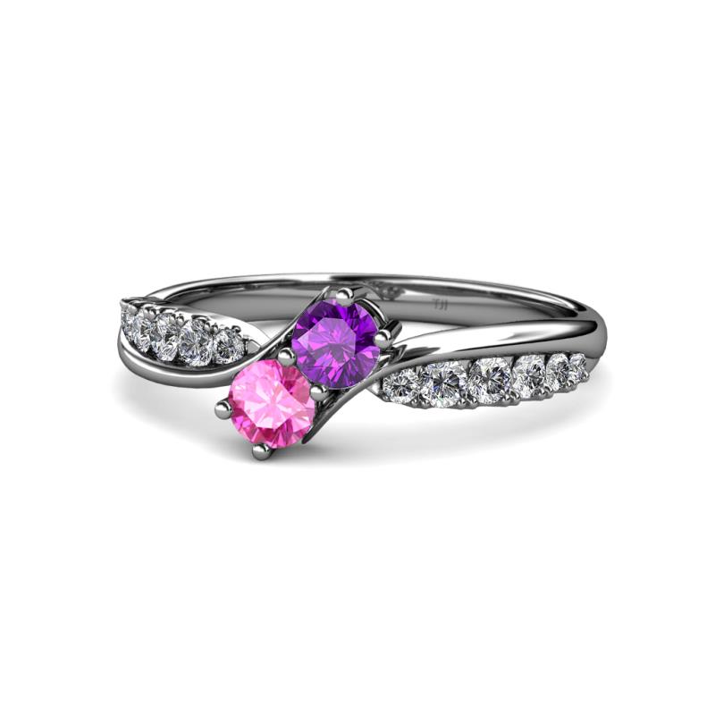Nicia Amethyst and Pink Sapphire with Side Diamonds Bypass Ring 
