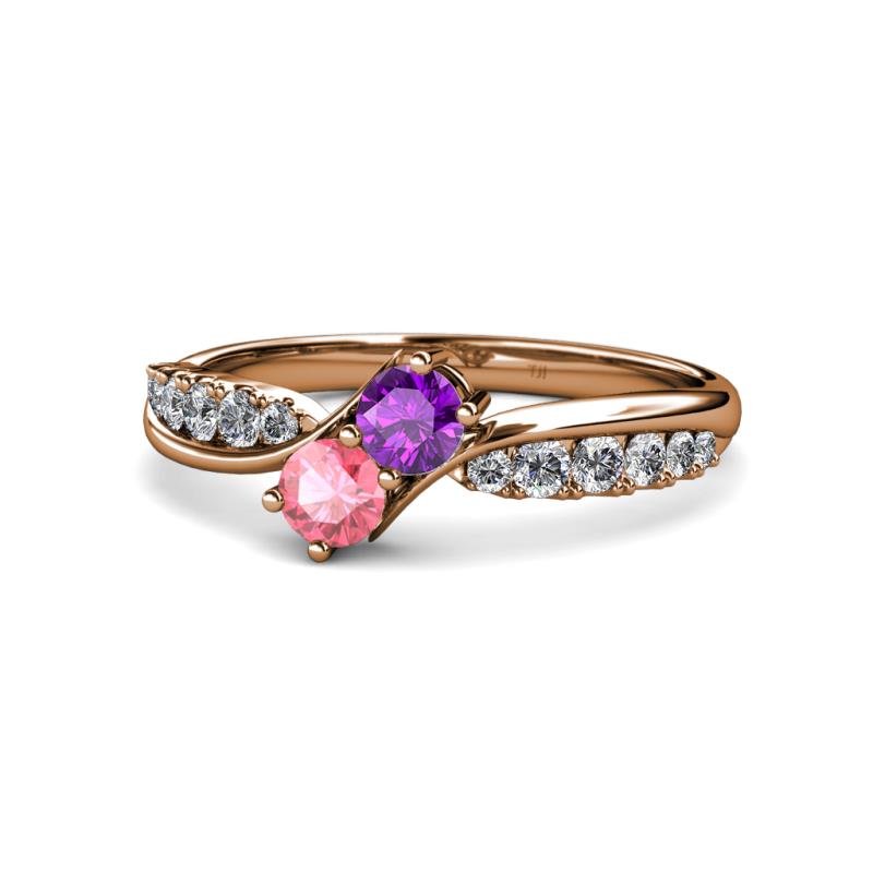 Nicia Amethyst and Pink Tourmaline with Side Diamonds Bypass Ring 