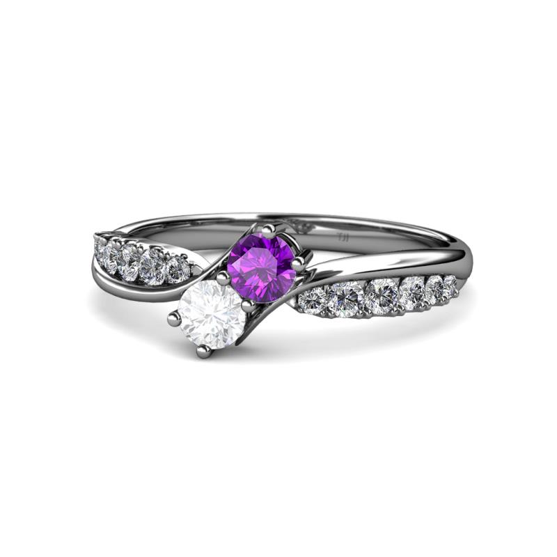 Nicia Amethyst and White Sapphire with Side Diamonds Bypass Ring 