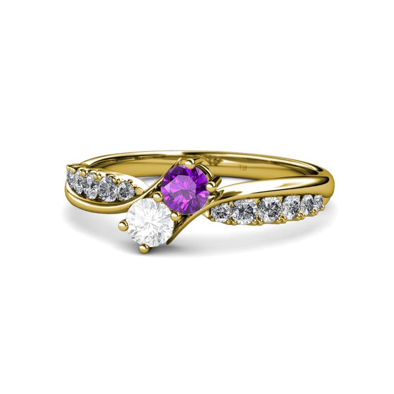 Nicia Amethyst and White Sapphire with Side Diamonds Bypass Ring 