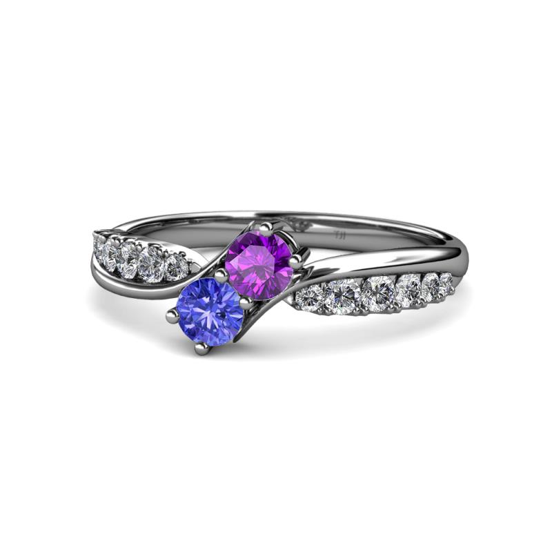 Nicia Amethyst and Tanzanite with Side Diamonds Bypass Ring 