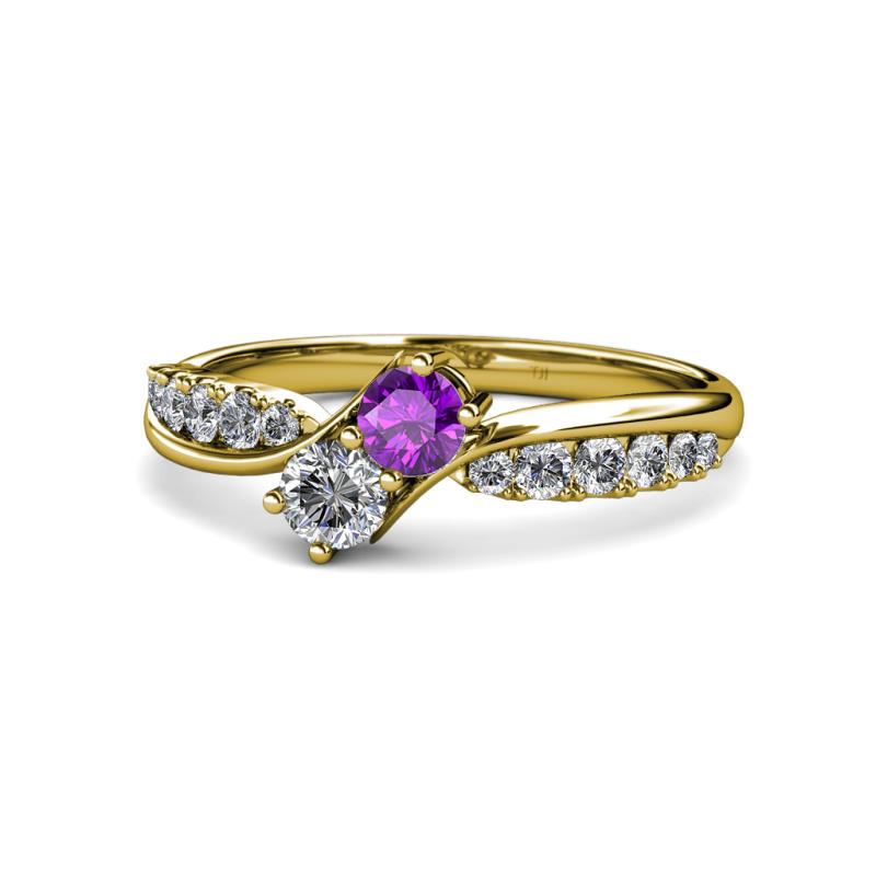 Nicia Amethyst and Diamond with Side Diamonds Bypass Ring 