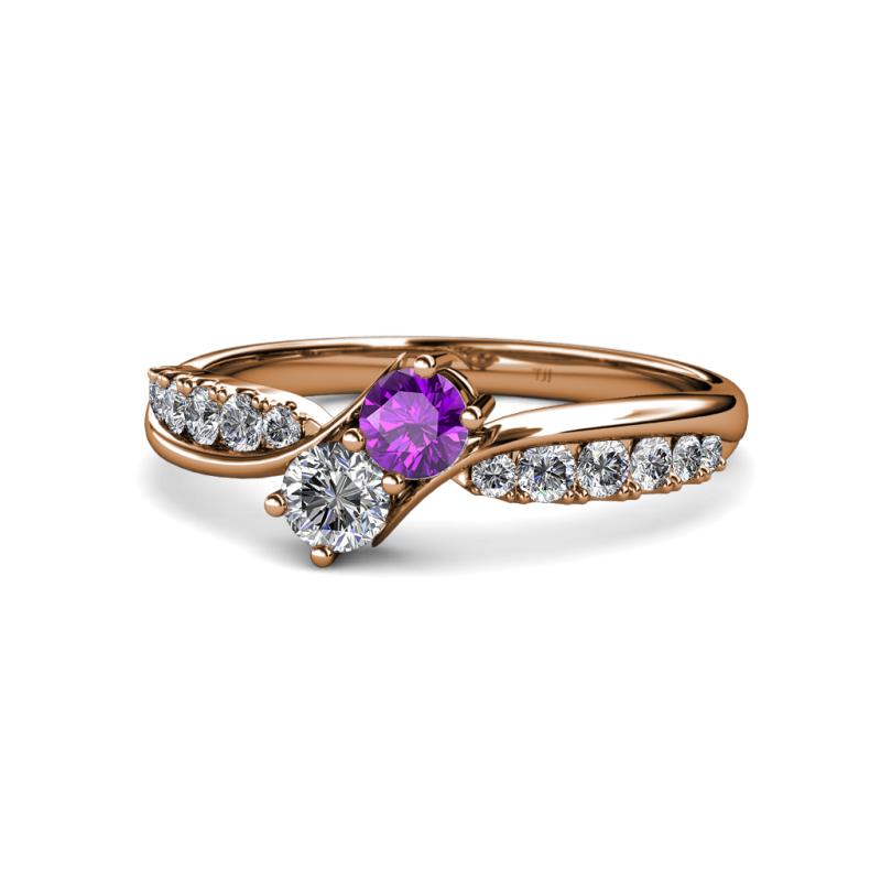 Nicia Amethyst and Diamond with Side Diamonds Bypass Ring 