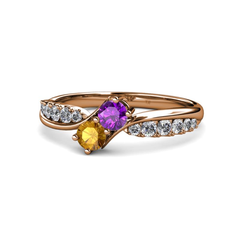 Nicia Amethyst and Citrine with Side Diamonds Bypass Ring 